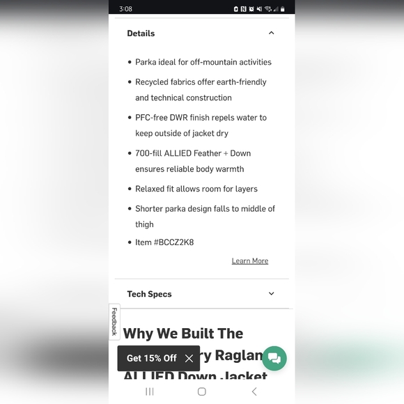 Backcountry Raglan ALLIED Down Jacket (Men's Medium) - Picture 7 of 10